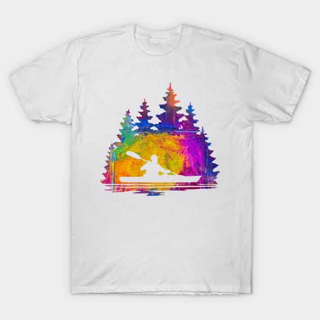 Abstract Silhouette Rainbow Pattern of a Kayaker T-Shirt by SAMMO